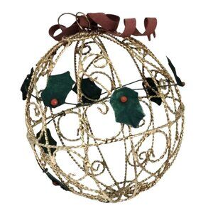 Gild Wire Filigree Christmas Ornament Holly Red Metal Bow